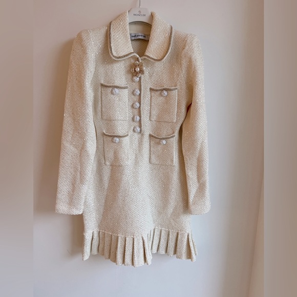 Self Portrait CREAM SEQUIN KNIT MINI DRESS - Picture 2 of 4
